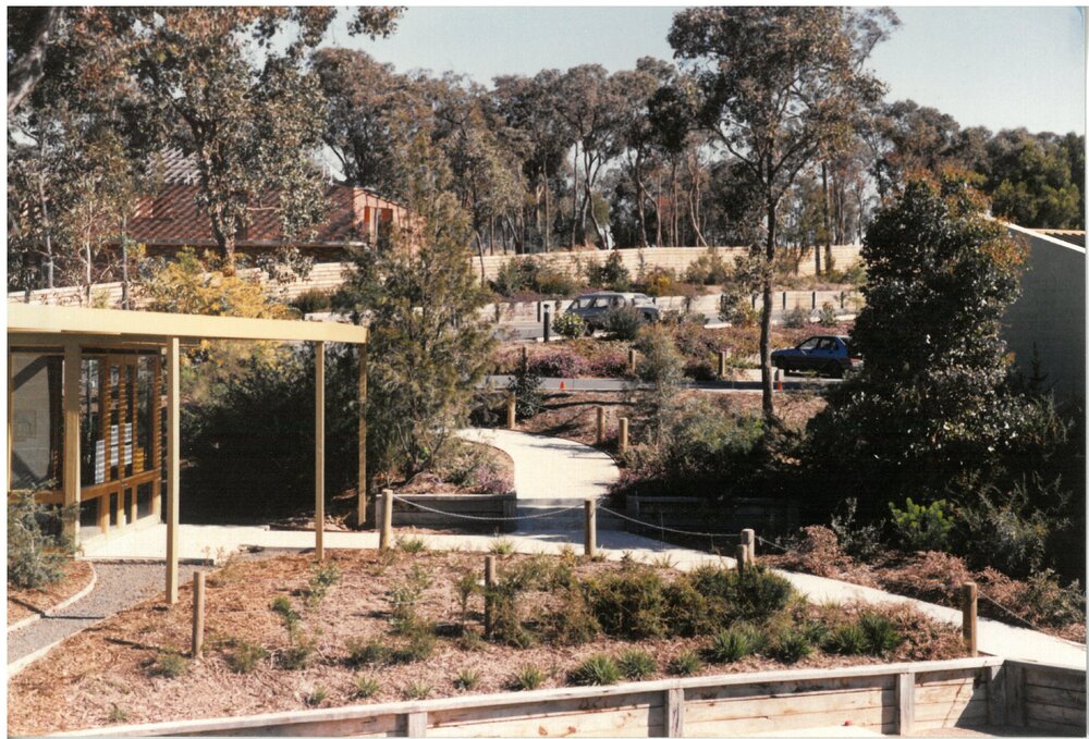 Donvale carpark and garden beds, 1990