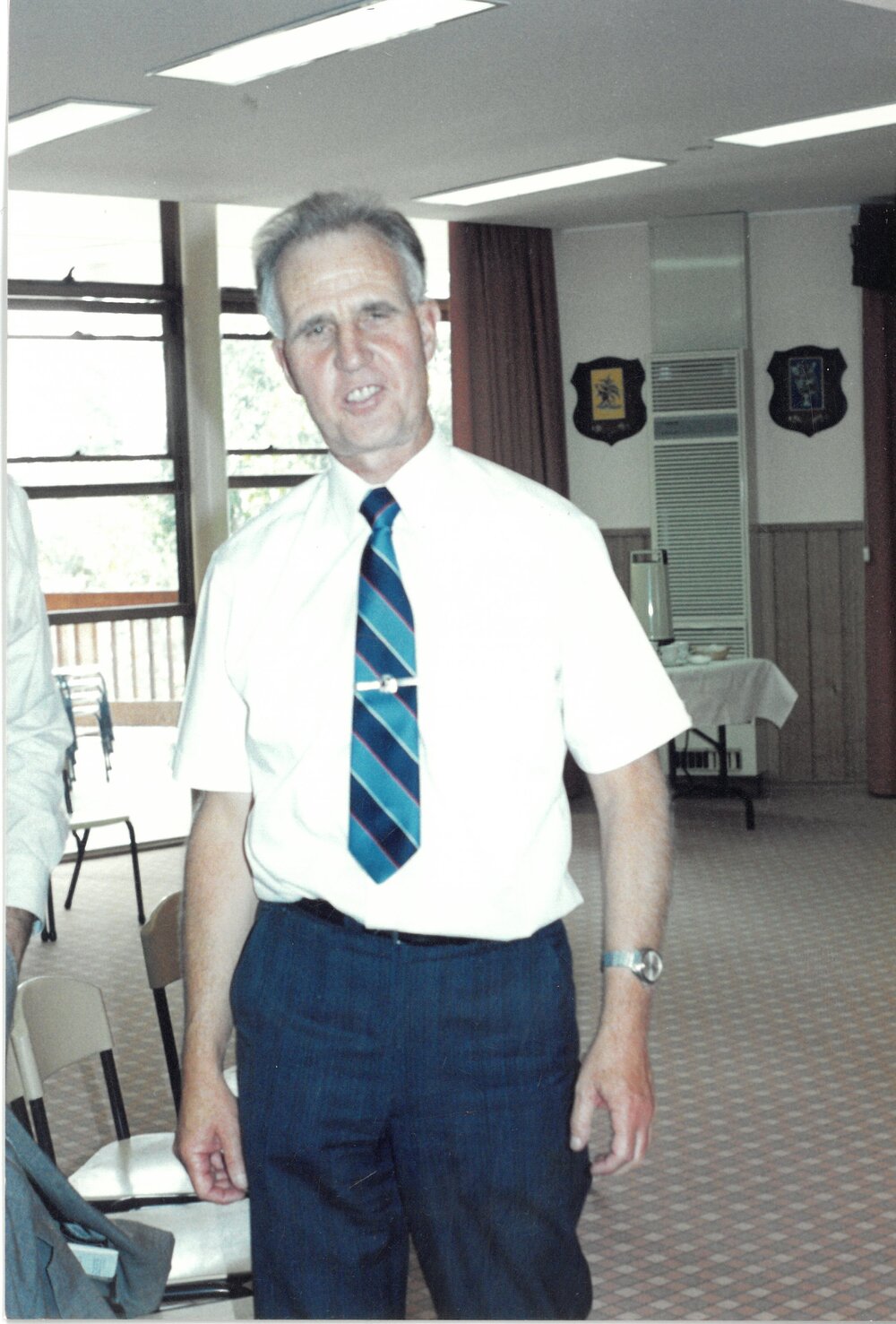 Don Brown in the Donvale hall, circa 1991