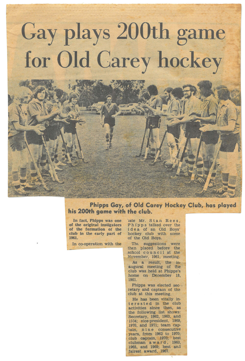 Gay plays 200th game for Old Carey hockey