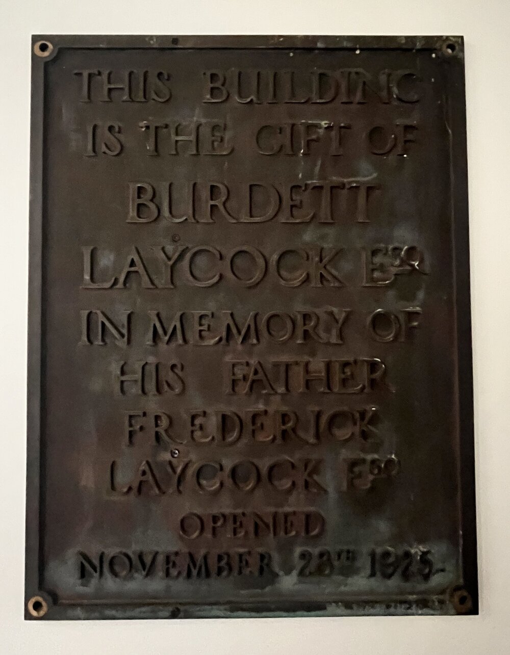 Laycock House commemorative plaque, 1925