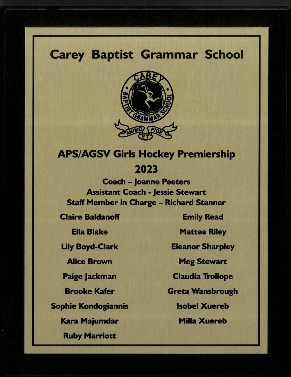 APS AGSV Girls Hockey Premiership Team, 2023