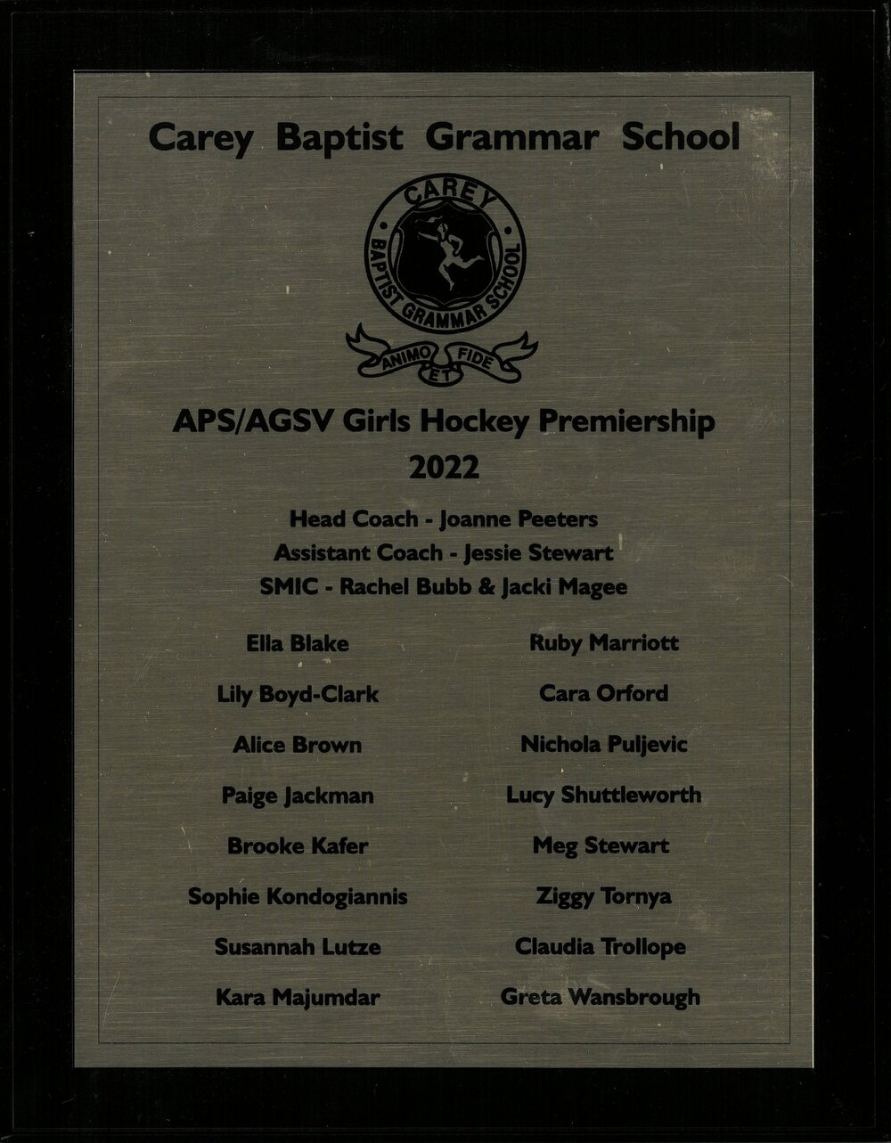 APS AGSV Girls Hockey Premiership Team, 2022