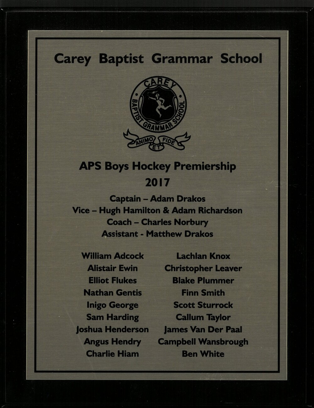 APS Boys Hockey Premiership Team, 2017