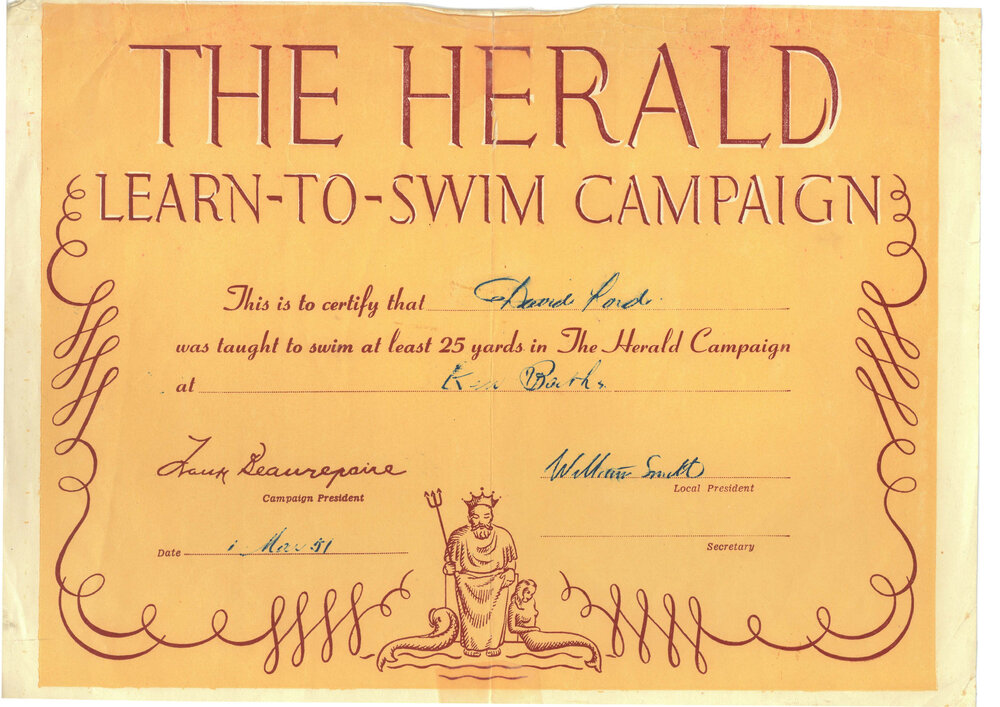 Certificate - The Herald Learn-to-Swim Campaign, 1951