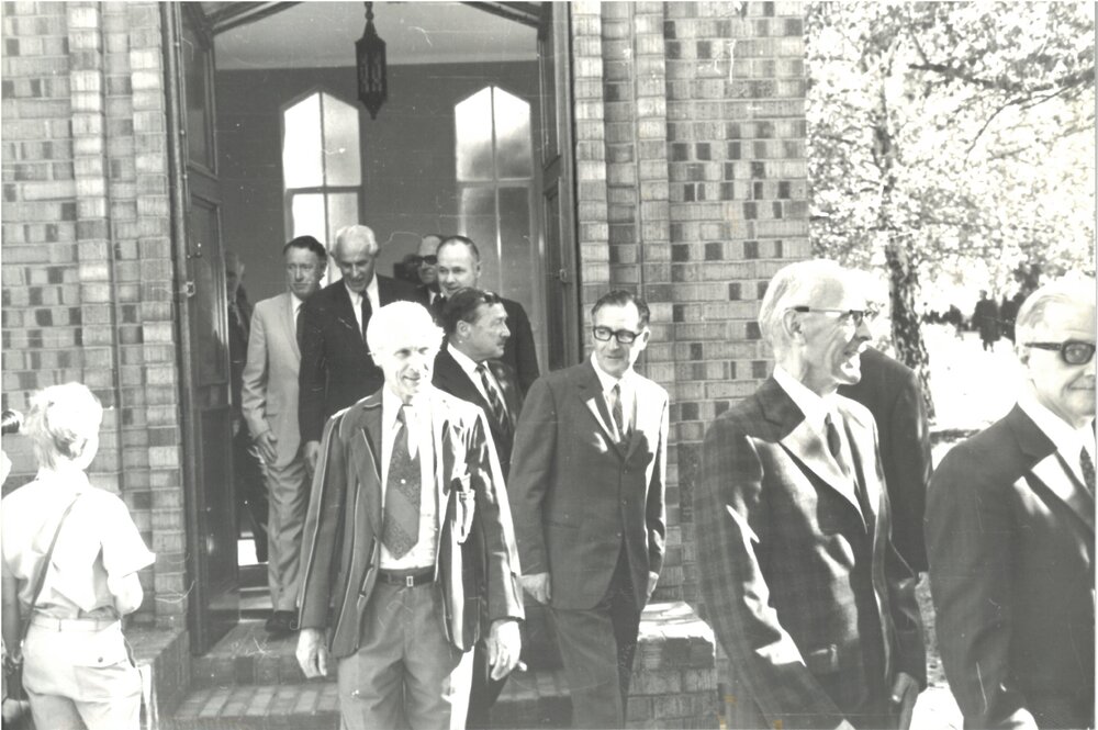 Foundation scholars leaving Foundation Day School Assembly in the Memorial Great Hall, 1973