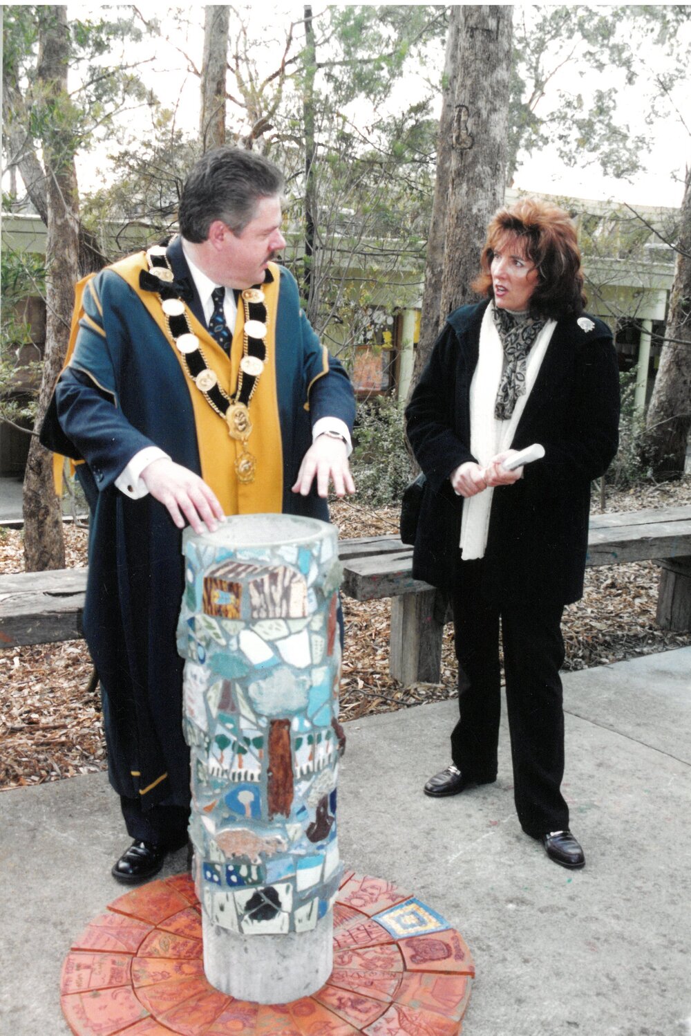 Mosaic drinking fountain at Warrandyte Federation Playspace, 2002