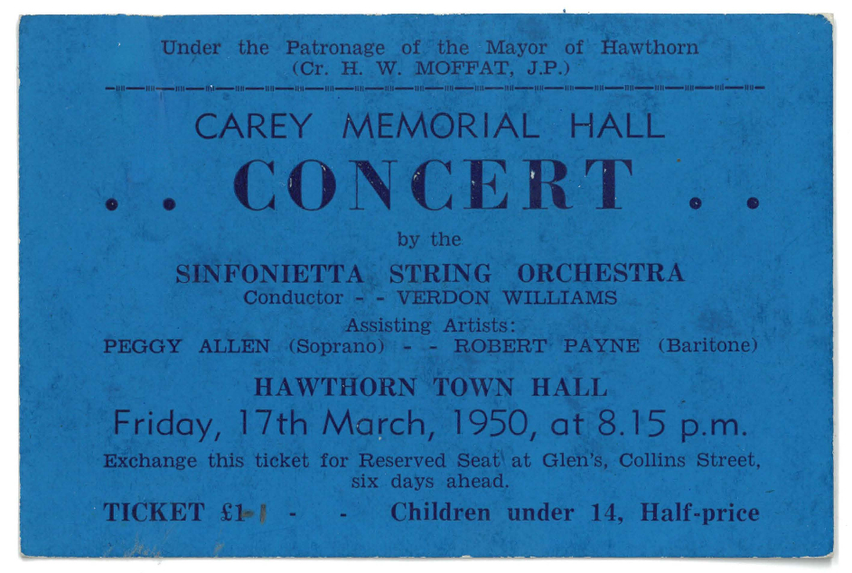 Carey Memorial Hall Concert ticket, 1950