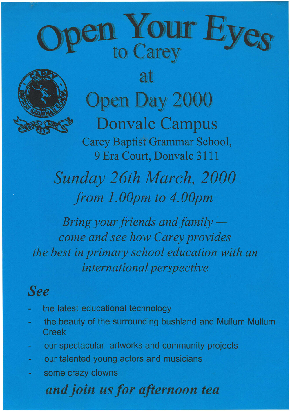 Donvale Open Day flyer, 2000