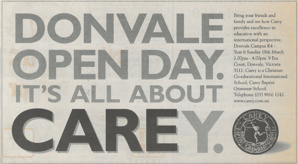 Donvale Open Day advertisement, 2001