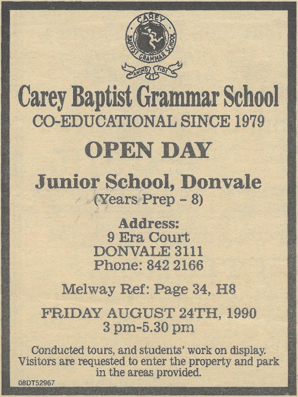 Donvale Open Day advertisement, 1990