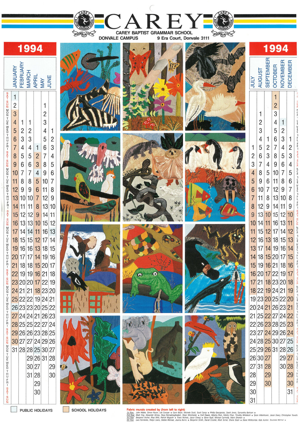 Donvale wall calendar, 1994
