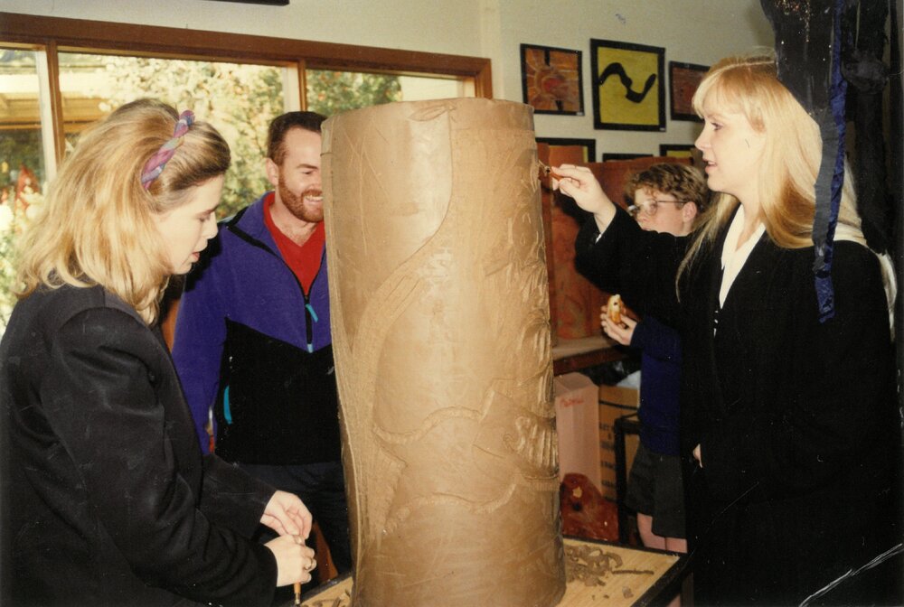 Staff carving totems for the Donvale amphitheatre project, 1999