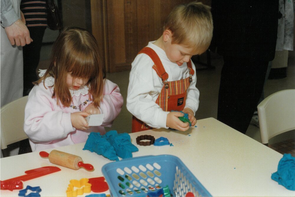 Donvale Pre-School children playing with playdough, circa 1996