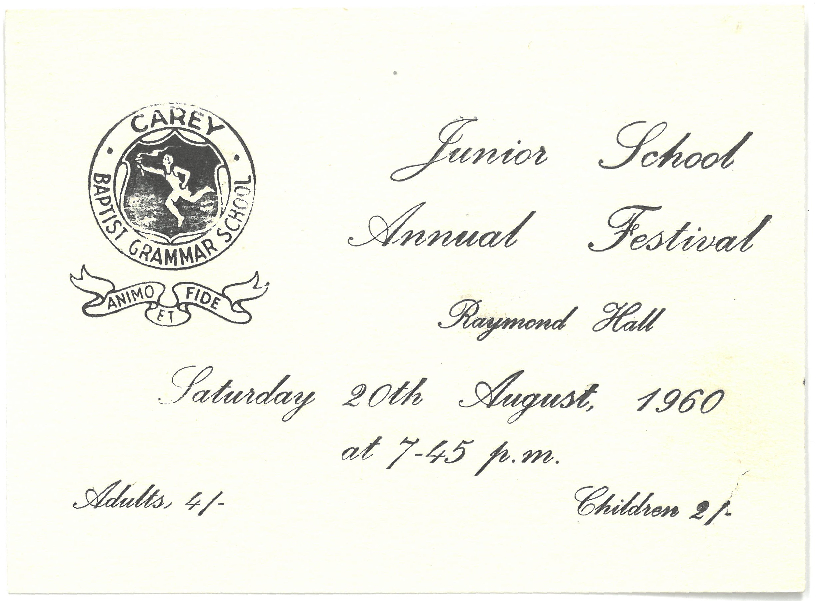 Junior School Annual Festival ticket, 1960
