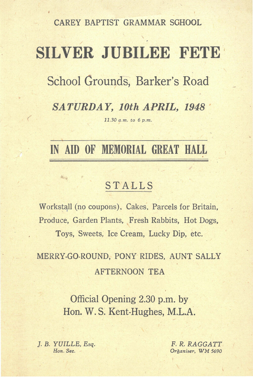 Flyer advertising Silver Jubilee Fete, 1948