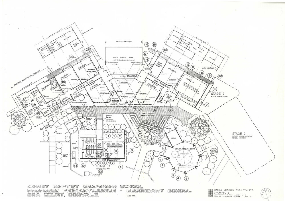 Architectural Plans for Proposed Carey Baptist Grammar School Campus, Era Court, Donvale, 1987