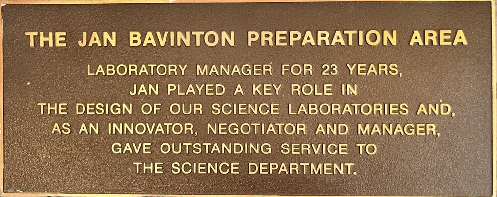 The Jan Bavinton Preparation Area plaque, 1989