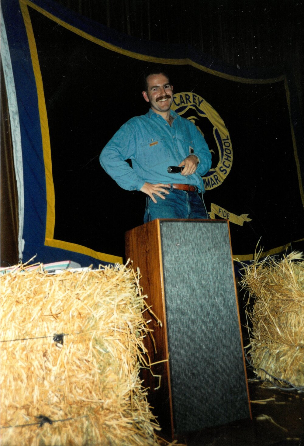 Adrian Cresswell with microphone, 1992