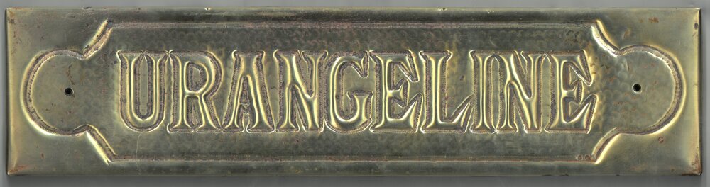 Urangeline copper nameplate, 1970s