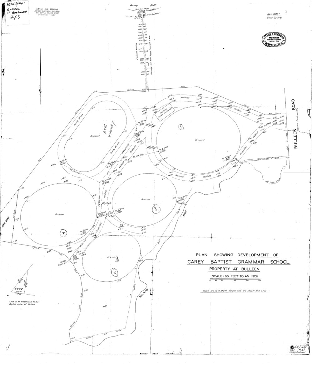 Plan showing development of Carey Baptist Grammar School property at Bulleen, 1961