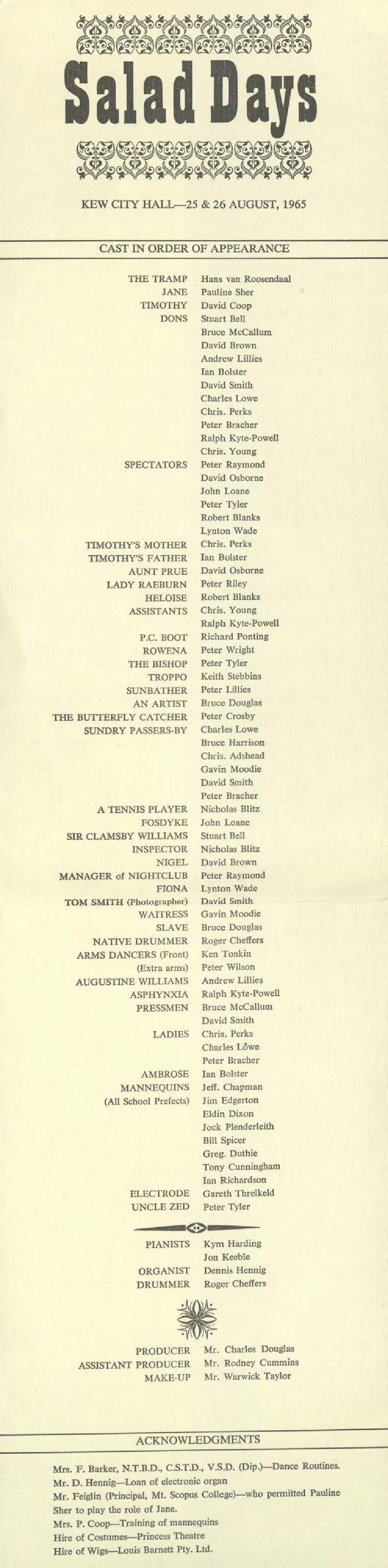 Programme for Senior School musical 'Salad Days', 1965