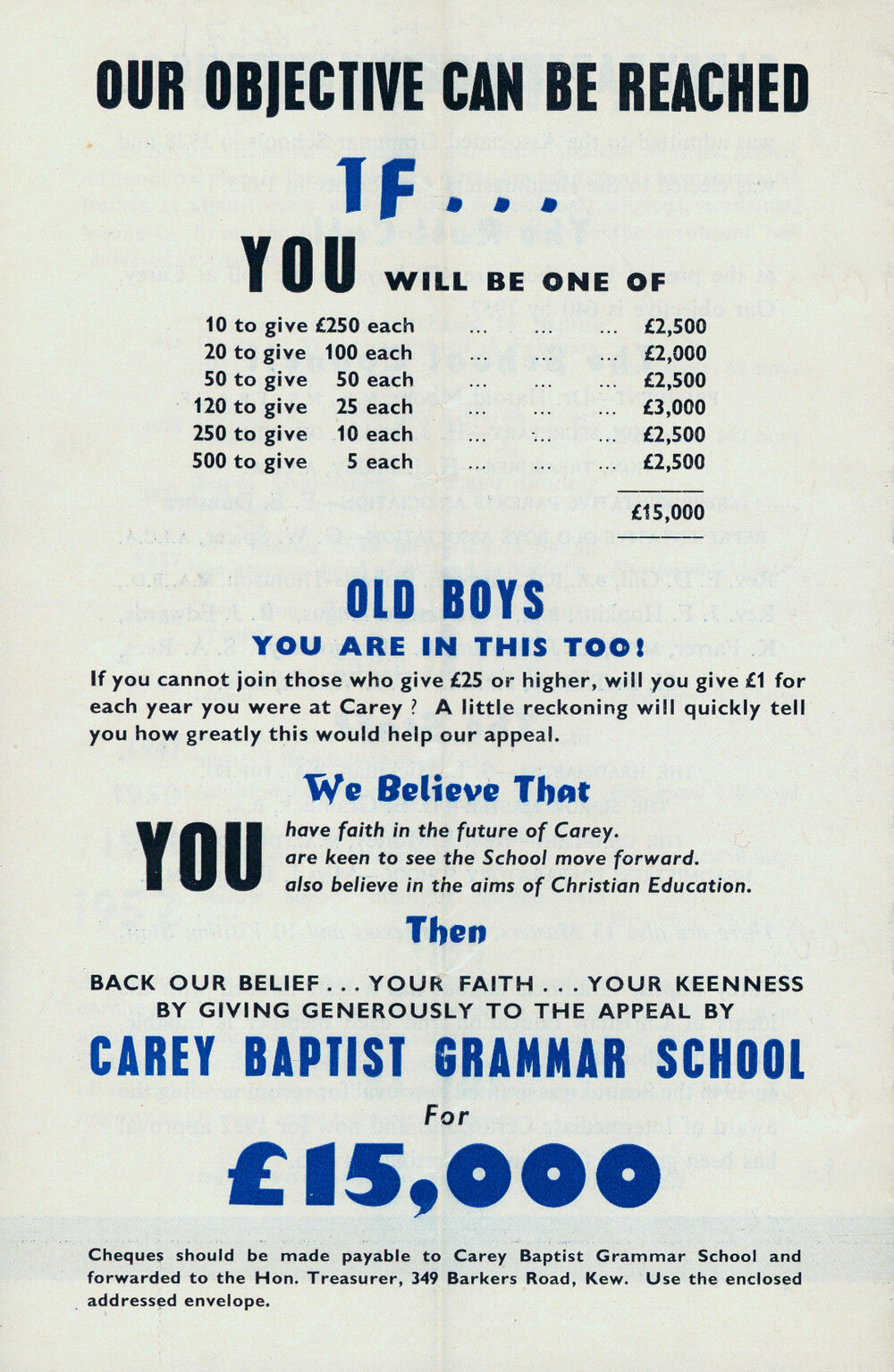 Back page of the appeal brochure, 1952