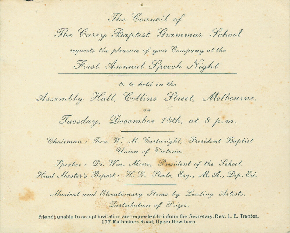 First Speech Night invitation, 1923