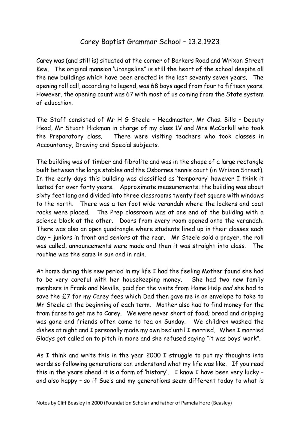 Reminiscences of Carey, 2000