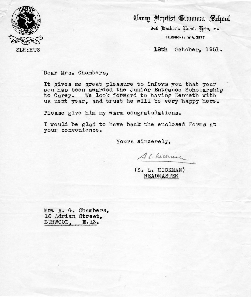 Junior Entrance Scholarship to Carey, 1951