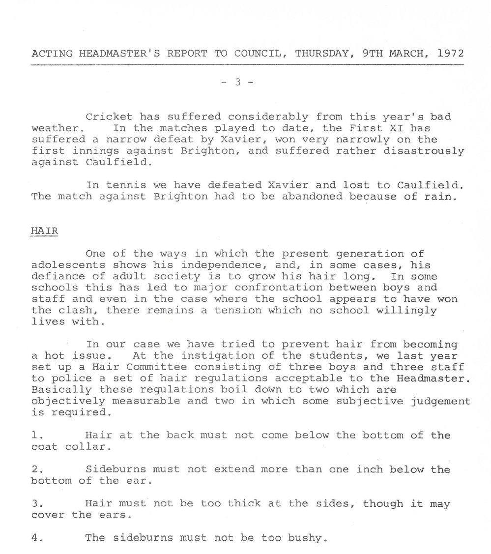 Acting headmaster's report to Council, Thursday 9th March, 1972