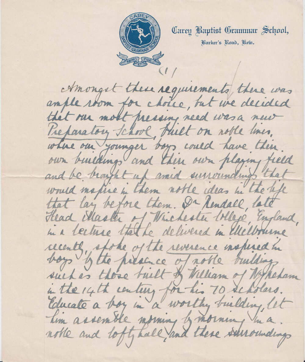 H. G. Steele's speech for the opening of the Preparatory School, 1925