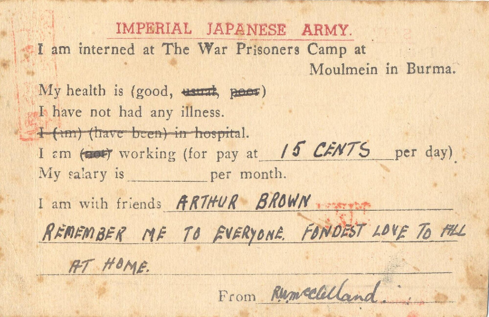 Rupert McClelland's POW card, 1940s