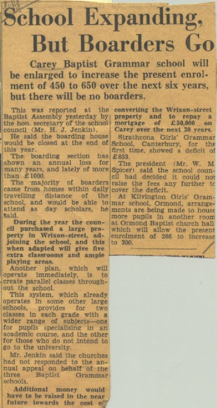 School expanding, but boarders go, 1951