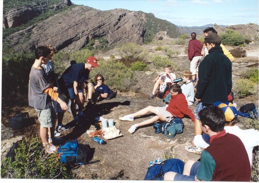Rock climbing lunch at top of Flat Rock, 2007