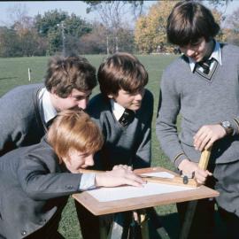 Outdoor class on Sandell Oval, 1974