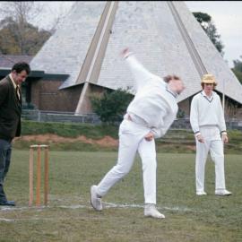 Senior boys playing cricket, 1974