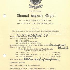 20th Speech Night Programme, 1942