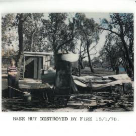 Base hut destroyed by fire, 1978