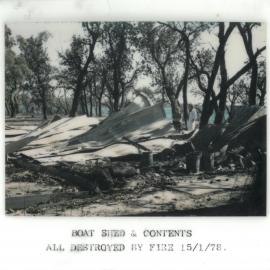 Boat shed and contents all destroyed by fire, 1978