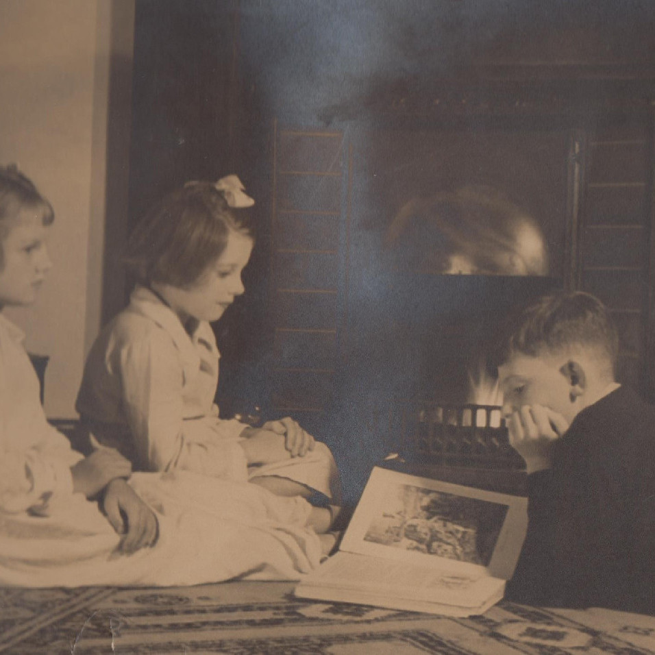 Esther, Judith and Mark Stump at home, 1940