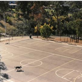 Newly sealed basketball courts, 1989
