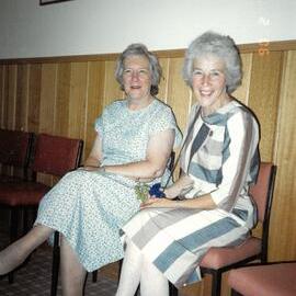 Edith Lyall and Jean Shinkfield at the inauguration of the Donvale Houses, 1990