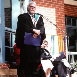 Rev. John Simpson at opening of S. L. Hickman Building, 1994