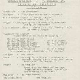 Programme for the leavers' service, 1963