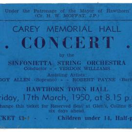 Carey Memorial Hall Concert ticket, 1950