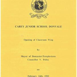 Opening of Classroom Wing programme 1992