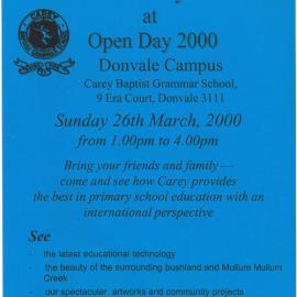 Donvale Open Day flyer, 2000
