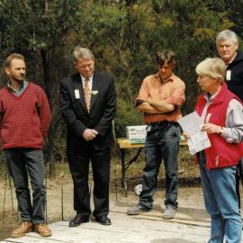 Dr Helen Telford addressing guests at opening of the Donvale Wetlands Area, 1997