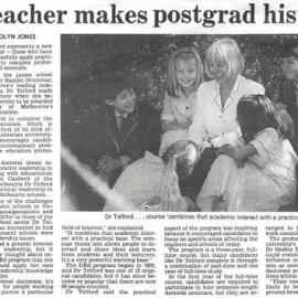 Teacher makes postgrad history, 1994