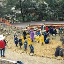 Creating mud brick castle at Donvale campus, 1996